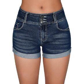 roswear Women's High Waisted Stretchy Jean Shorts Curvy Butt Lifting Rolled Hem Denim Shorts