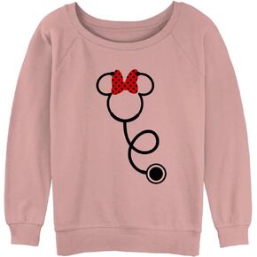 Disney Women's Mouse Minnie Stethoscope Junior's Raglan Pullover with Coverstitch