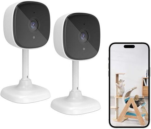 كاميرا WiFi لأمن المنزل، عبوتان من الكاميرا الداخلية لمراقبة الأطفال/الكبار، صوت ثنائي الاتجاه، كشف الحركة، وضع الخصوصية، الرؤية الليلية، بطاقة Micro SD/التخزين السحابي، مساعد Google/متوافق مع Alexa in Kuwait