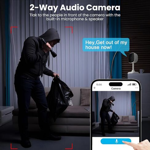 كاميرا WiFi لأمن المنزل، عبوتان من الكاميرا الداخلية لمراقبة الأطفال/الكبار، صوت ثنائي الاتجاه، كشف الحركة، وضع الخصوصية، الرؤية الليلية، بطاقة Micro SD/التخزين السحابي، مساعد Google/متوافق مع Alexa in Kuwait
