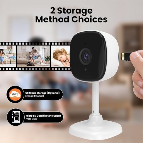 كاميرا WiFi لأمن المنزل، عبوتان من الكاميرا الداخلية لمراقبة الأطفال/الكبار، صوت ثنائي الاتجاه، كشف الحركة، وضع الخصوصية، الرؤية الليلية، بطاقة Micro SD/التخزين السحابي، مساعد Google/متوافق مع Alexa in Kuwait