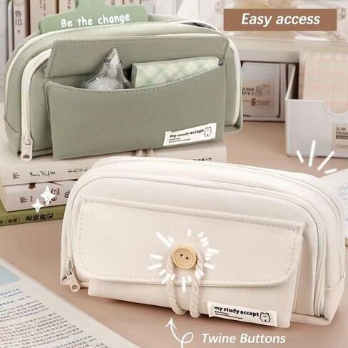 حقيبة أقلام قماش كاواي بسعة كبيرة وتنظيم متعدد الطبقات (أخضر) in Kuwait