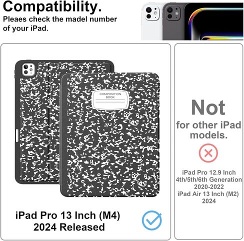 Supveco Case for iPad Pro 13 Inch (M4) 2024 with Pencil Holder-[Support Apple Pencil Charging+Auto Wake/Sleep],Premium Folio Stand Case with Slim Soft TPU Back Cover for iPad Pro 13 Inch-Black in Saudi Arabia