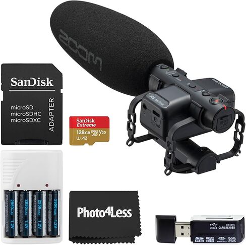 ميكروفون ومسجل ستيريو MicTrak Zoom M3 مزود ببطاقة microSD سعة 128 جيجابايت، وقارئ بطاقة SD عالي السرعة، و4 بطاريات AA وشاحن، وقطعة قماش للتنظيف in Kuwait