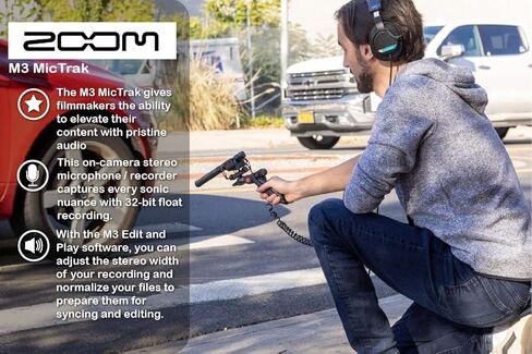ميكروفون ومسجل ستيريو MicTrak Zoom M3 مزود ببطاقة microSD سعة 128 جيجابايت، وقارئ بطاقة SD عالي السرعة، و4 بطاريات AA وشاحن، وقطعة قماش للتنظيف in Kuwait
