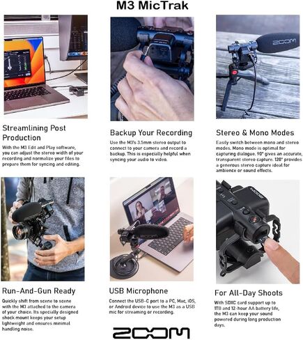 ميكروفون ومسجل ستيريو MicTrak Zoom M3 مزود ببطاقة microSD سعة 128 جيجابايت، وقارئ بطاقة SD عالي السرعة، و4 بطاريات AA وشاحن، وقطعة قماش للتنظيف in Kuwait