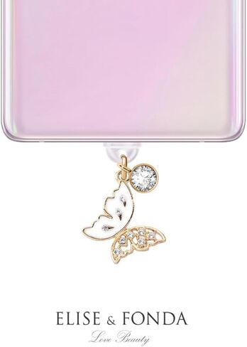ELISE & FONDA TP329 Type-C USB منفذ شحن مضاد للغبار قابس كريستال الفراشة للهاتف الخلوي لهواتف Samsung/Huawei/OnePlus/Xiaomi/oppo Android (أبيض) in Saudi Arabia