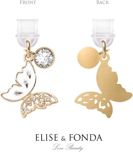ELISE & FONDA TP329 Type-C USB منفذ شحن مضاد للغبار قابس كريستال الفراشة للهاتف الخلوي لهواتف Samsung/Huawei/OnePlus/Xiaomi/oppo Android (أبيض) in Saudi Arabia