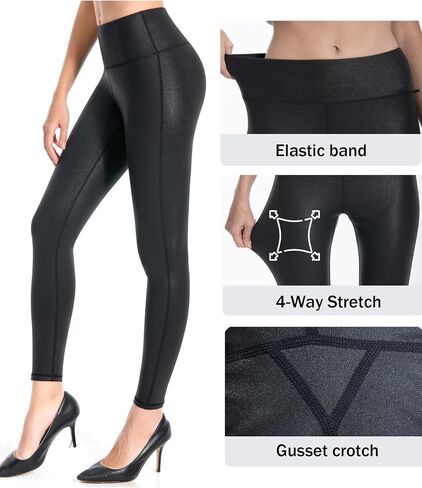 Everbellus Women Matte Faux Leather Leggings 28" - High Waisted Leather Pants Tummy Control Pleather Tights in Saudi Arabia