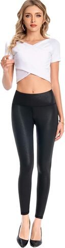 Everbellus Women Matte Faux Leather Leggings 28" - High Waisted Leather Pants Tummy Control Pleather Tights in Saudi Arabia