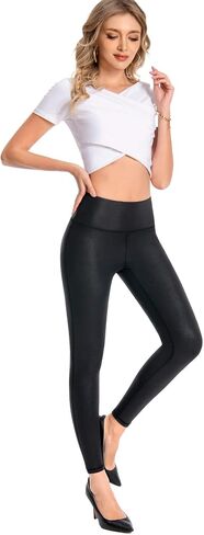 Everbellus Women Matte Faux Leather Leggings 28" - High Waisted Leather Pants Tummy Control Pleather Tights in Saudi Arabia