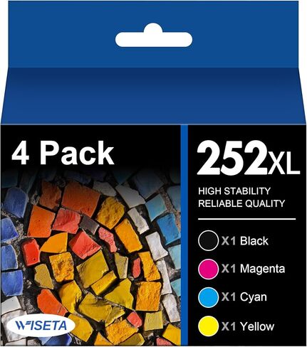 Wiseta Remanufactured Ink Cartridge Replacement for Epson 252XL 252 XL T252XL120 to use with Workforce WF-7110 WF-7720 WF-7710 WF-3620 WF-3620 WF-3640 (Black, Cyan, Magenta, Yellow 4 Pack) in Saudi Arabia