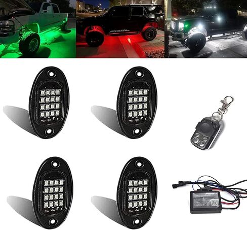 4Pcs RGB Off-Road Rock Lights Kit,12V 16Leds Multicolor Underglow Neon Rock Lights with IR Remote/APP Control,Use for Truck Pickup Car in Saudi Arabia