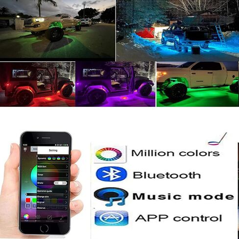 4Pcs RGB Off-Road Rock Lights Kit,12V 16Leds Multicolor Underglow Neon Rock Lights with IR Remote/APP Control,Use for Truck Pickup Car in Saudi Arabia