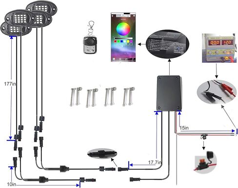 4Pcs RGB Off-Road Rock Lights Kit,12V 16Leds Multicolor Underglow Neon Rock Lights with IR Remote/APP Control,Use for Truck Pickup Car in Saudi Arabia