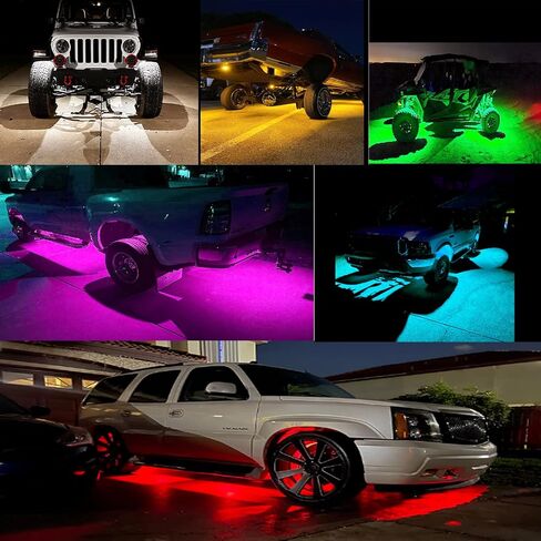 4Pcs RGB Off-Road Rock Lights Kit,12V 16Leds Multicolor Underglow Neon Rock Lights with IR Remote/APP Control,Use for Truck Pickup Car in Saudi Arabia