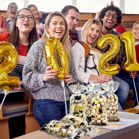 100 قطعة من أكياس حلوى السيلوفان للتخرج من Blulu 100 قطعة، أكياس حلوى تهنئة للخريجين، أكياس تغليف بلاستيكية شفافة مع 200 قطعة من ربطات العنق لمستلزمات حفلات التخرج (أسود) in Saudi Arabia