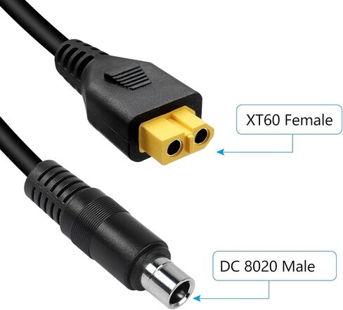 RIIEYOCA XT60 to DC 8020 Connector Adapter,XT60 Female to DC 8.0mm x 2.0mm Male 14AWG Power Cable,for Lipo Battery Pack Portable Power Station Solar Generator Portable Solar Panel(1M/3Ft) in Saudi Arabia