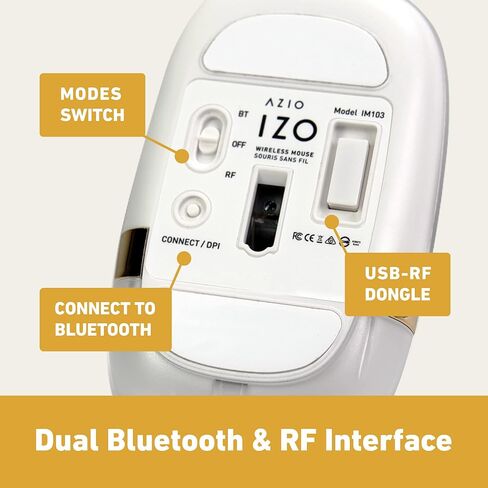 Azio IZO Wireless Optical Mouse - Bluetooth 3.0 & 5.0/2.4G RF-USB, Ambidextrous Design, PixArt PAW3212 Sensor, 1000/1600/2400 DPI, Rechargeable, PC & Mac in Saudi Arabia