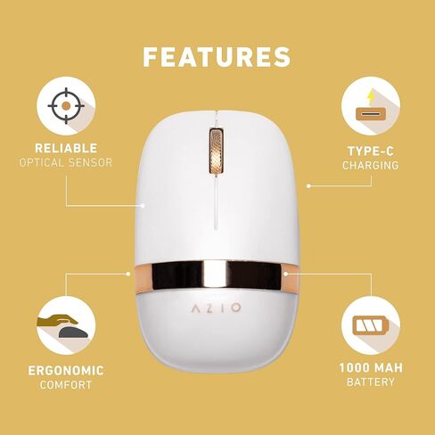 Azio IZO Wireless Optical Mouse - Bluetooth 3.0 & 5.0/2.4G RF-USB, Ambidextrous Design, PixArt PAW3212 Sensor, 1000/1600/2400 DPI, Rechargeable, PC & Mac in Saudi Arabia