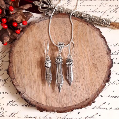 Set of Pen nib Earrings and Necklace with Silver 925 ear wires in Gold or Silver color in a Velvet pouch as a gift for writer, calligrapher (Gold) in Kuwait