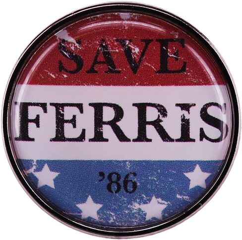 Save Ferris 86 Pin 1986 Film Ferris Buellers Day Off Brooch Pins Save Ferris Enamel Pin Retro Ferris Button Pin للنساء والرجال 80s طية صدر السترة دبوس شارة مستديرة عتيقة هدايا رائعة لمحبي Ferris in Kuwait