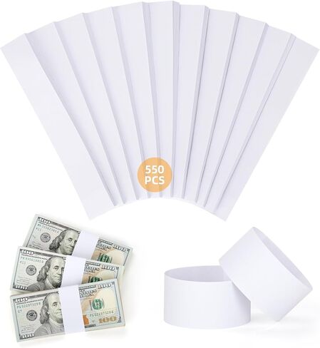 عصابات النقود للنقود، 550 حزمة من الأربطة النقدية البيضاء الفارغة، أشرطة العملات ذاتية اللصق لمنظم النقود الورقية لأغلفة الفواتير in Kuwait