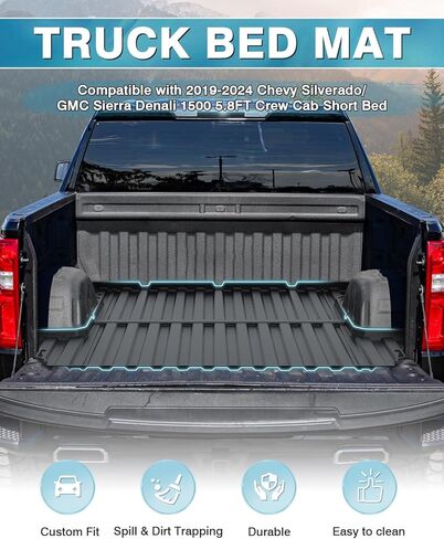 حصيرة سرير الشاحنة لسيارة 2019-2024 Chevy Silverado/GMC Sierra 1500، فقط لسرير 5.8 قدم، بطانة سرير لجميع الأحوال الجوية TPE عديم الرائحة باللون الأسود in Kuwait