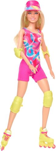 Barbie The Movie Margot Robbie - Skating Doll with Neon Outfit, Retro Gymnastics Suit, Pink Biker Shorts, Sun Shield, Neon Green Hoop Earrings, Skating Equipment, Impala Inline Skates, HRB04 in Saudi Arabia