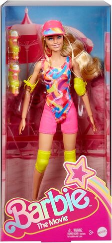 Barbie The Movie Margot Robbie - Skating Doll with Neon Outfit, Retro Gymnastics Suit, Pink Biker Shorts, Sun Shield, Neon Green Hoop Earrings, Skating Equipment, Impala Inline Skates, HRB04 in Saudi Arabia