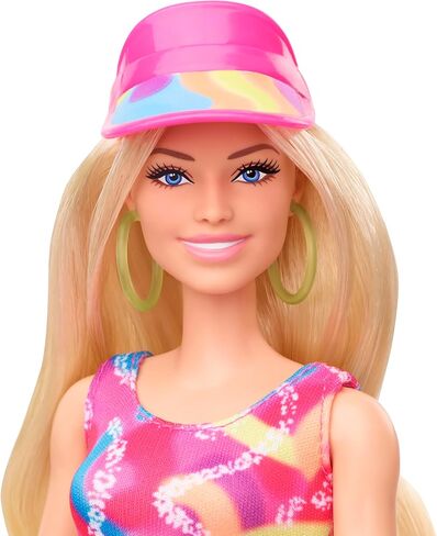 Barbie The Movie Margot Robbie - Skating Doll with Neon Outfit, Retro Gymnastics Suit, Pink Biker Shorts, Sun Shield, Neon Green Hoop Earrings, Skating Equipment, Impala Inline Skates, HRB04 in Saudi Arabia