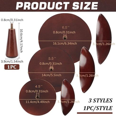 BENECREAT 3 Sets Wooden Ceramic Top, 4.5"/5.5"/6.3" Beech Wood Interchangeable Pottery Tool with Handle, Coconut Brown Clay Modeling Tools for Ceramic Bowl & Plate Making DIY in Saudi Arabia