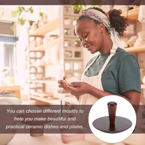 BENECREAT 3 Sets Wooden Ceramic Top, 4.5"/5.5"/6.3" Beech Wood Interchangeable Pottery Tool with Handle, Coconut Brown Clay Modeling Tools for Ceramic Bowl & Plate Making DIY in Saudi Arabia