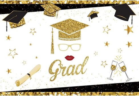 Laeacco 5x3ft Congrats Grad Backdrop for Women Girls Black Gold Bachelor Cap Diploma Sequin Dots White Photography Background Graduation Ceremony Prom Party Cake Table Decor Photo Studio Props in Saudi Arabia