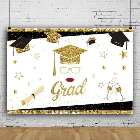 Laeacco 5x3ft Congrats Grad Backdrop for Women Girls Black Gold Bachelor Cap Diploma Sequin Dots White Photography Background Graduation Ceremony Prom Party Cake Table Decor Photo Studio Props in Saudi Arabia
