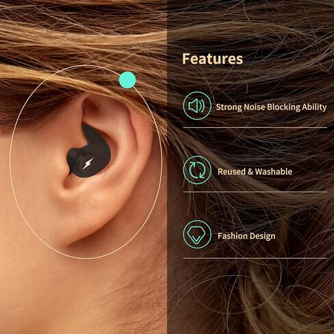 Noise Cancelling Ear Plugs - Super Soft, Reusable Silicone Ear Plugs - Perfect for Sleep, Work, Study, Swimming, Flights(Black) in Saudi Arabia