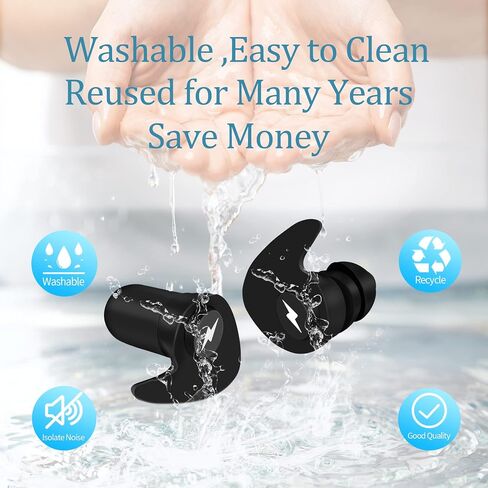Noise Cancelling Ear Plugs - Super Soft, Reusable Silicone Ear Plugs - Perfect for Sleep, Work, Study, Swimming, Flights(Black) in Saudi Arabia