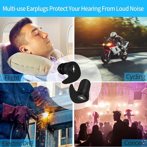 Noise Cancelling Ear Plugs - Super Soft, Reusable Silicone Ear Plugs - Perfect for Sleep, Work, Study, Swimming, Flights(Black) in Saudi Arabia