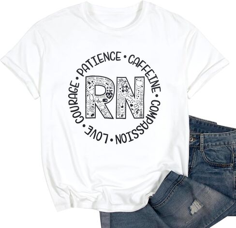 Nurse Shirt Women RN Tshirt: Registered Nurse Shirt Nurse Life T-Shirt Nurse Week Blouse Nursing School Gift Tee Tops in Saudi Arabia