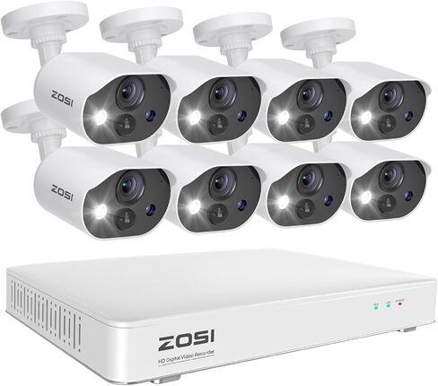 ZOSI C303 8CH Home Security Camera System with Audio, Person Vehicle Detection, Night Vision, Light & Sound Siren, 8pcs 1080P Outdoor Cameras, 8CH 3K Lite H.265+ DVR with 1TB SSD for 24/7 Recording in Saudi Arabia