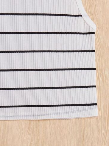 Milumia Girl's 2 Pack Letter Graphic مضلع متماسكة بلا أكمام جولة الرقبة المحاصيل الأعلى مخطط أسود أبيض 11Y in Saudi Arabia