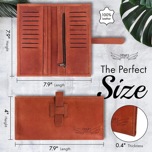 ORNA'S LEATHER ART GOLDFINCH COGNAC WALLET: Women’s Brown Billfold, Stylish, Handcrafted, Real Cowhide, Spacious, 18 Card Holders, 6 Money Pockets, in Saudi Arabia