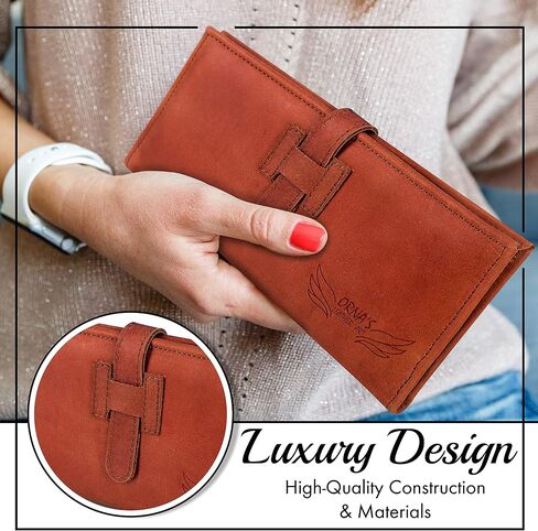 ORNA'S LEATHER ART GOLDFINCH COGNAC WALLET: Women’s Brown Billfold, Stylish, Handcrafted, Real Cowhide, Spacious, 18 Card Holders, 6 Money Pockets, in Saudi Arabia