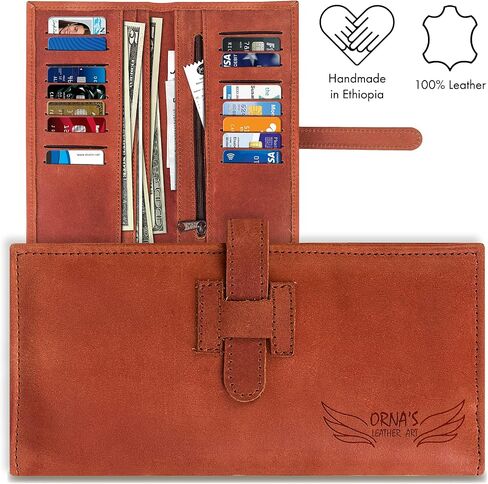 ORNA'S LEATHER ART GOLDFINCH COGNAC WALLET: Women’s Brown Billfold, Stylish, Handcrafted, Real Cowhide, Spacious, 18 Card Holders, 6 Money Pockets, in Saudi Arabia