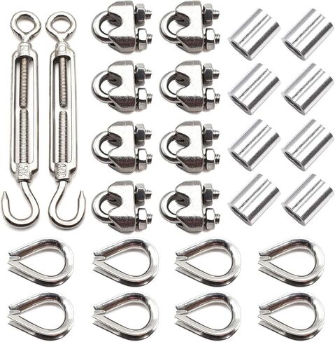 304 Stainless Steel M6 Turnbuckle Wire Rope Kit Turnbuckle Thimble Wire Rope Cable Clamp Aluminum Crimping Loop for 1/4 Inch Wire Rope Cable in Saudi Arabia