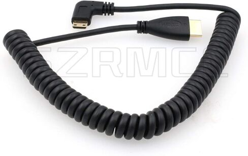 SZRMCC Left Angled Mini HDMI to Full HDMI High Speed Coiled Cable for Canon Sony DSLR Camera ATOMOS Monitor (Left Mini HDMI-HDMI) in Saudi Arabia