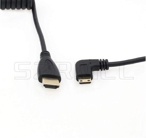 SZRMCC Left Angled Mini HDMI to Full HDMI High Speed Coiled Cable for Canon Sony DSLR Camera ATOMOS Monitor (Left Mini HDMI-HDMI) in Saudi Arabia