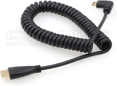 SZRMCC Left Angled Mini HDMI to Full HDMI High Speed Coiled Cable for Canon Sony DSLR Camera ATOMOS Monitor (Left Mini HDMI-HDMI) in Saudi Arabia