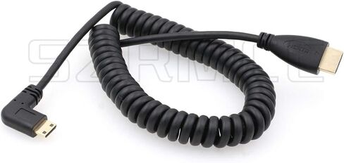 SZRMCC Left Angled Mini HDMI to Full HDMI High Speed Coiled Cable for Canon Sony DSLR Camera ATOMOS Monitor (Left Mini HDMI-HDMI) in Saudi Arabia
