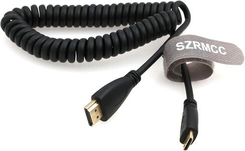 SZRMCC Left Angled Mini HDMI to Full HDMI High Speed Coiled Cable for Canon Sony DSLR Camera ATOMOS Monitor (Left Mini HDMI-HDMI) in Saudi Arabia